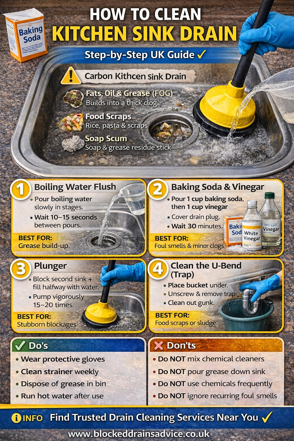 How to Clean Kitchen Sink Drain Infographics