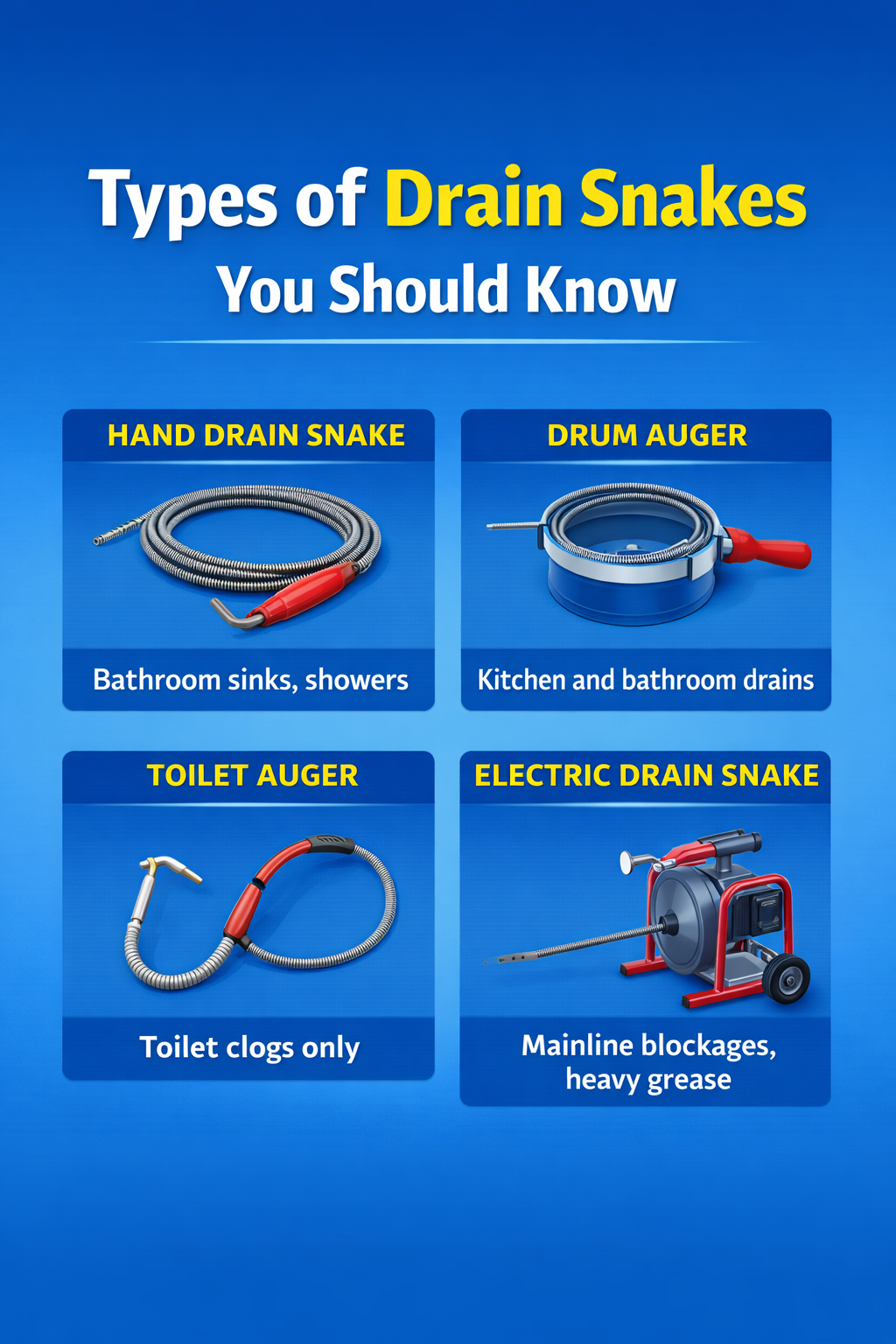 Types of drain snakes explained