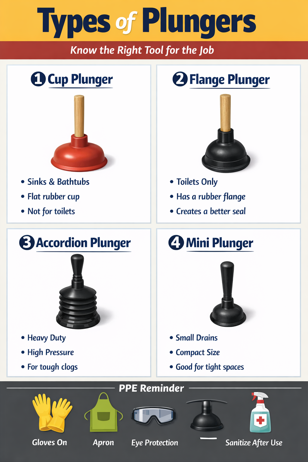 Types of plungers and safety tips